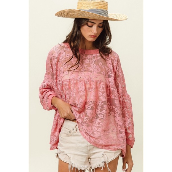 BiBi Tops - BiBi Pink Lace Top